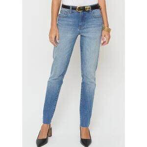 Oliver Logan Crosby Relaxed Taper Jeans Mid Rise Vintage Wash Raw Hem Size 27